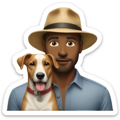 realistic solo male with hat and dog sticker