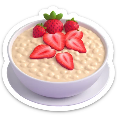 creamy oatmeal porridge with strawberry slices on top sticker