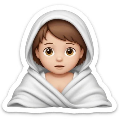 baby wrapped in blanket with brown hair sticker