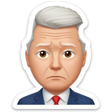 Sad emoji of Sergey Sobyanin, mayor of Moscow, looking upset and disappointed, cartoon style, expressive face, simple emoji design sticker