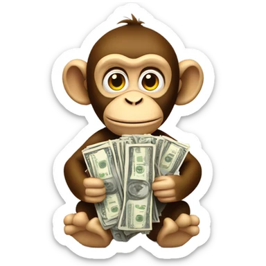 Monkey holding pile of cash sticker