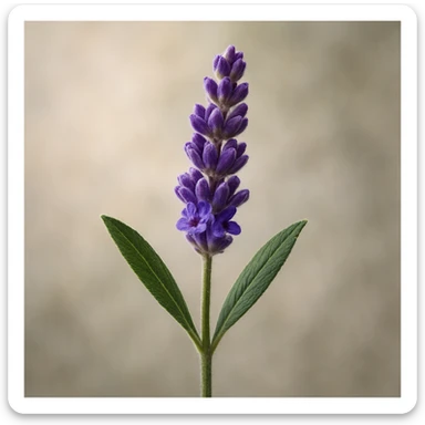 Make the lavender sprig highly realistic, with intricate details, natural textures, and a soft, subtle background. Emphasize lifelike color and shading in a photorealistic style. sticker