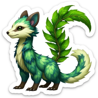 Sharp realistic mossy grassy elemental ivy floral detailed Colorful translucent luminescent glowing Trico-Sergal-Furret-Ferret-Wolverine-Vernid-furry-fursona-fusion-Fakemon-animal-hybrid-creature, full body sticker