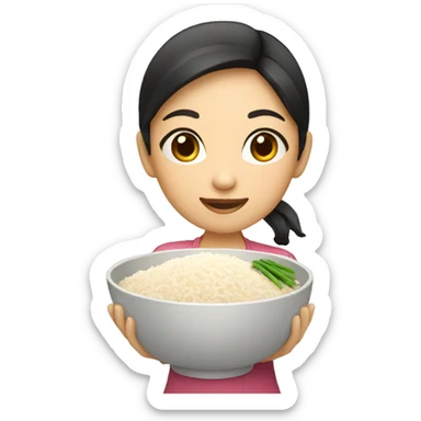 asian girl holding a bowl of rice sticker