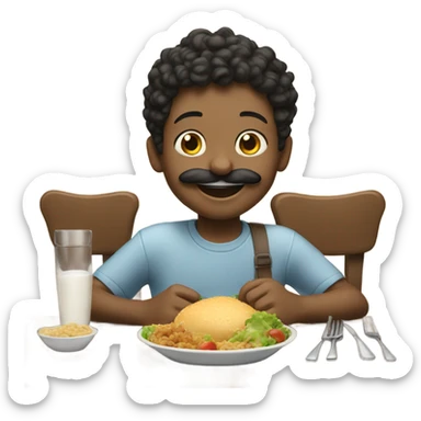 smiling boy with mustache enjoying food sticker