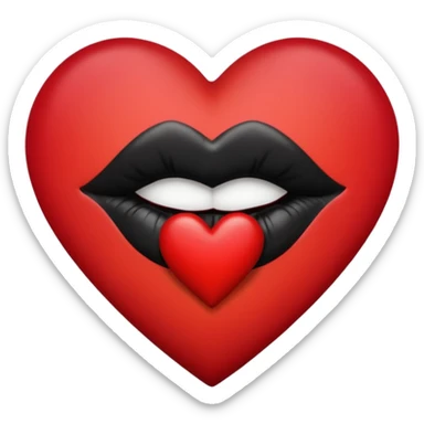 A solid red gradient heart, with three black lipstick kiss marks of different angles printed on it, retro matte texture, high contrast, clean edges, sticker style, 
 sticker
