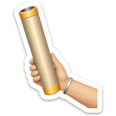 a beige skin colored hand holding a cylindrical tube, no sleeves, no clothes sticker