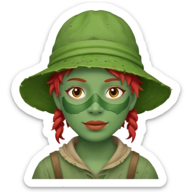messy green full face green clay mask and tourist hat red hair  sticker