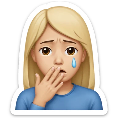 Crying pleading face with hand covering mouth sticker