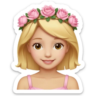 ["Light golden skin female, short honey-blonde hair, wearing a soft pink rose crown."] sticker