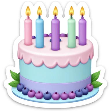 Pink blue purple Pastel birthday cake with leaves and candles  sticker