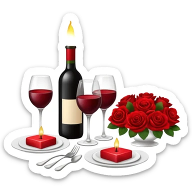  romantic table set for two with roses and red wine sticker