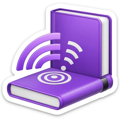 Purple icon: a book with Wi-Fi waves. Minimal, web style. sticker