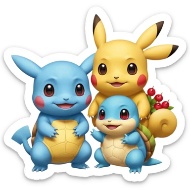  Pikachu has a light to share, but Squirtle has none. Pikachu sees this is unfair, so he shares the berries with Squirtle. They smile and eat together. Show this as a cute Pokémon emoji scene about justice and fairness.

 sticker