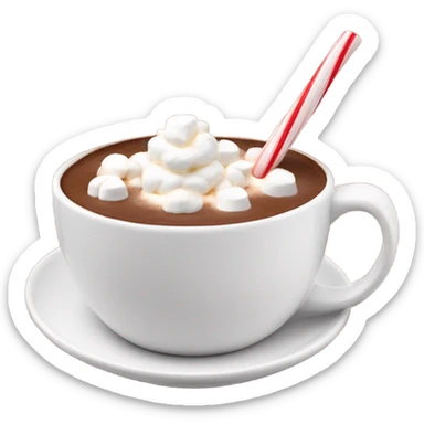 Hot chocolate in a red mug with whipped cream and marshmallows on top sticker