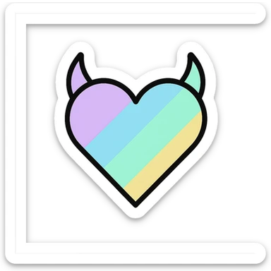minimalist devil heart icon, outline heart with two horns, filled with a pastel rainbow gradient, pride theme sticker