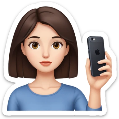 A brunette girl takes a selfie sticker