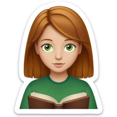 girl with golden brown hair and green eyes reading a book sticker