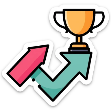 Success logo with upward arrow and trophy, for website about becoming successful sticker