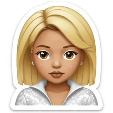 T-Boz from TLC with blonde hair, white sequin outfit sticker