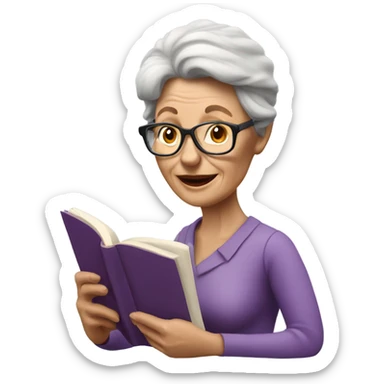 3d hyper realistic senior woman reading  sticker