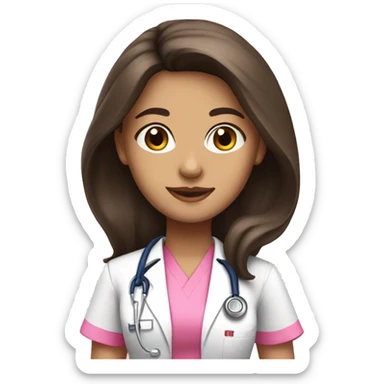 pretty brunette nurse with long hair in pink scrubs sticker