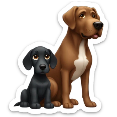 big black dog with small Brown dog with big up ears sticker
