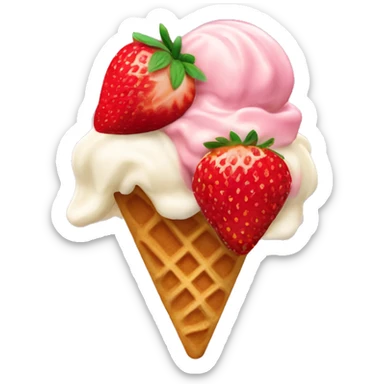 Ice cream gelato flavor strawberry and vanilla with waffles on top sticker