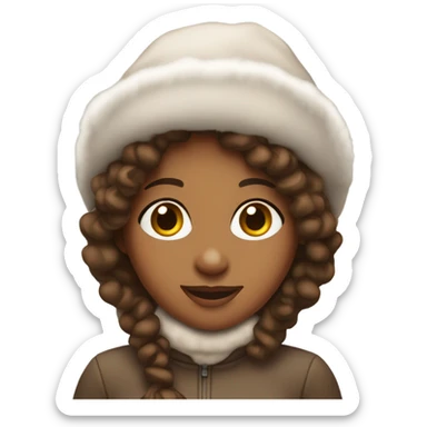 Brown girl with curly long brown  hair with a snow hat and gloves  sticker