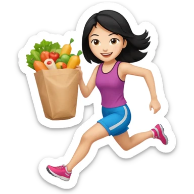 Asian woman with black hair running with food in hand sticker