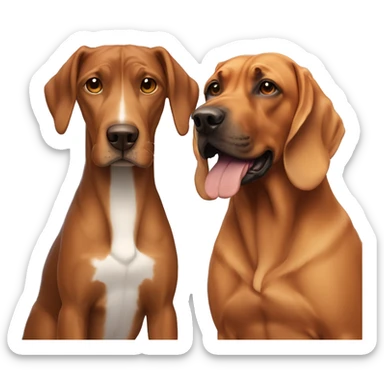 white male with long rainbow colored hair alongside a brown rhodesian ridgeback sticker