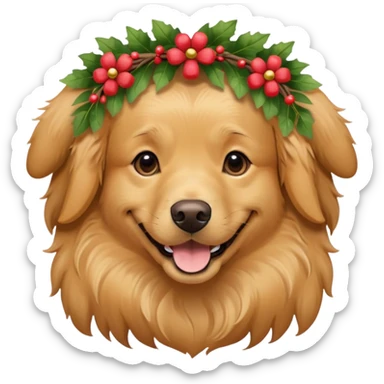 A dog with a wreath on its head sticker