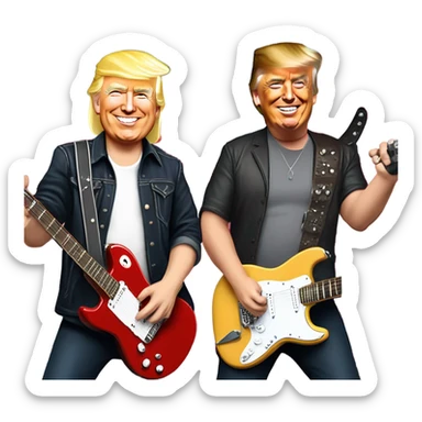 Elon musk and trump playing in a rock band called maga sticker