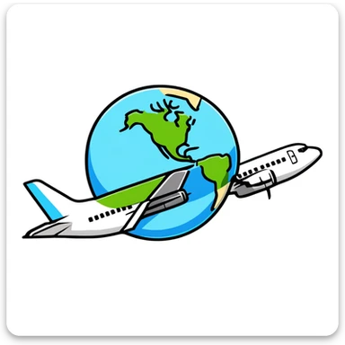 Boeing 737 commercial passenger airplane traveling around the world with Earth visible sticker