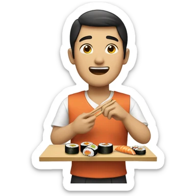 Asian guy eating sushi  sticker