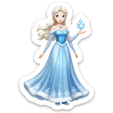 An ice Snow Maiden character, full body, standing in side view, made of translucent ice, winter fairy tale style. sticker