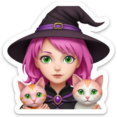 Witch with cat companion, pink haired sticker
