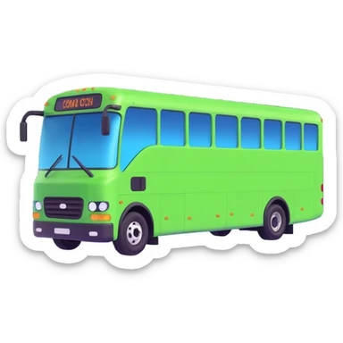 slick modern bright green coach bus side view minimal shiny friendly expression sticker