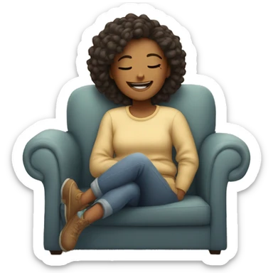 smiling girl on cozy couch with her eyes closed sticker