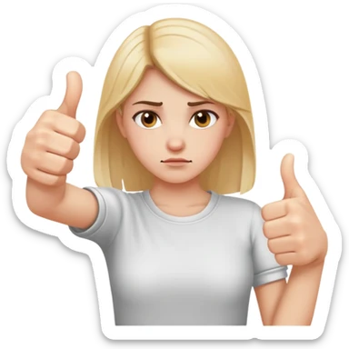 Girl with one hand giving thumbs up and the other hand giving thumbs down, showing mixed feelings, conflicted expression sticker