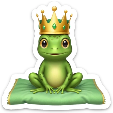 cute little frog with crown on head sitting on bed sticker