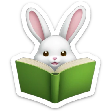 Doudou lapin avec veste verte qui lit un livre sticker