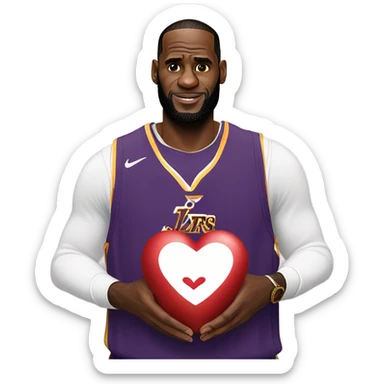 realistic LeBron james holding a heart sticker