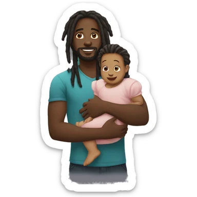 Black man with dreads holding a baby sticker
