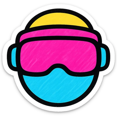 A modern, minimalistic icon of a virtual reality helmet in flat design style, using bright and harmonious colors, suitable for mobile and web applications. sticker
