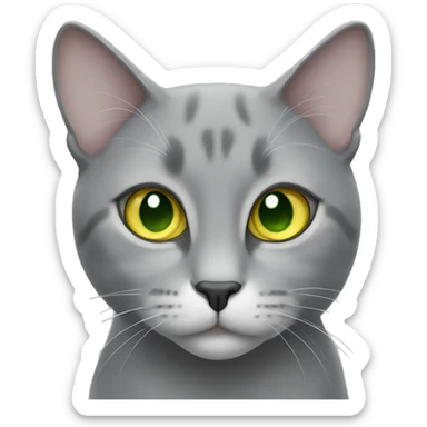 grey cat with green-yellow eyes, lop-eared sticker
