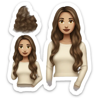 Brunette balayage long hair white women beige sweater sticker