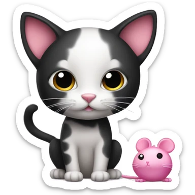 Little black cat with a pink mouse sticker