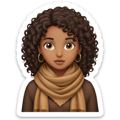 girl with dark curly hair in a brown scarf sticker