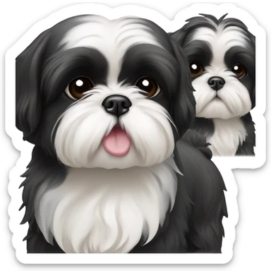 Two black and white shitz tzu puppies  sticker
